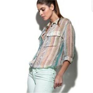 Equipment Femme Sheer Silk Blouse in Rainbow Python Snake